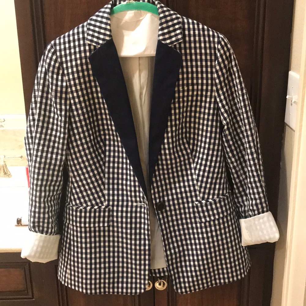 JCrew Puckered Gingham Navy Blazer